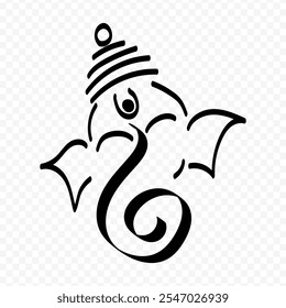 Vector hand drawn Lord Ganesha face portrait on transparent background