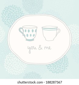 Vector hand drawn love card with two cups