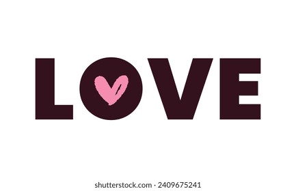 Vector hand drawn love with heart on white background.