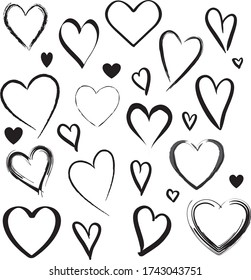 Vector hand drawn love hearts different shapes and textures black and white