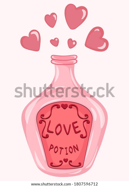 Vector hand drawn magic potion bottle. Vector\
decoration for print on t\'-shirt, postcard and poster for valentine\
day and halloween.