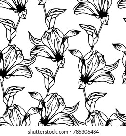 Vector hand drawn magnolia flower pattern seamless background