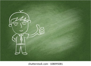 Vector Hand drawn Man Show Thumb Up on chalkboard