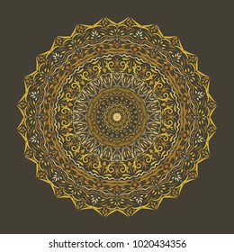 Vector hand drawn Mandala art. Abstract pattern. Vintage decorative Asian, Islam, Indian, Arabic, Turkish, Aztec elements. Coloring page template for background, invitation, birthday, wedding cards