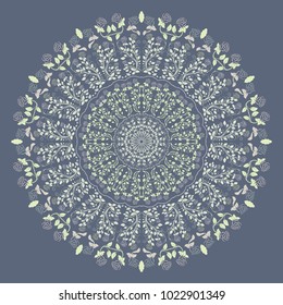 Vector hand drawn Mandala art. Abstract pattern with roses. Decorative Asian, Islam, Indian, Arabic, Turkish, Aztec elements. Coloring page template for background, invitation, birthday, wedding cards