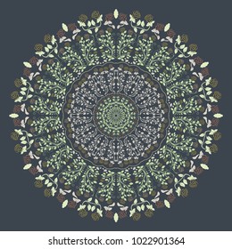 Vector hand drawn Mandala art. Abstract pattern with roses. Decorative Asian, Islam, Indian, Arabic, Turkish, Aztec elements. Coloring page template for background, invitation, birthday, wedding cards