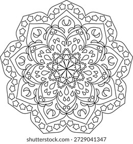 Vector Hand Drawn Mandala Background Black And White. Round lace mandala ornament with floral symmetry and a vintage decorative pattern
