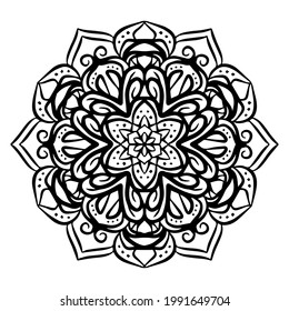 Vector hand drawn mandala coloring book page. Decorative ornament in ethnic oriental style. Oriental pattern, vintage decorative elements. Weave design elements. Yoga logos vector.