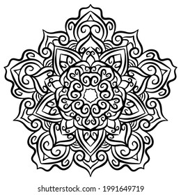 Vector hand drawn mandala coloring book page. Decorative ornament in ethnic oriental style. Oriental pattern, vintage decorative elements. Weave design elements. Yoga logos vector.