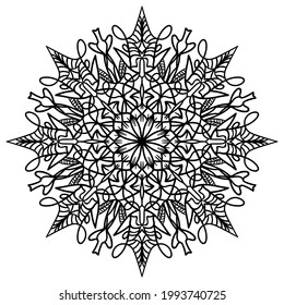 Vector hand drawn mandala coloring book page. Decorative ornament in ethnic oriental style. Oriental pattern, vintage decorative elements. Weave design elements. Yoga logos vector.