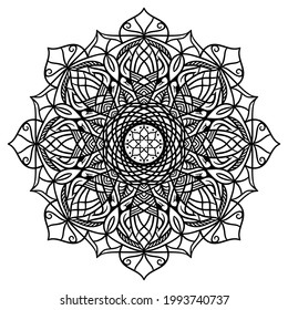 Vector hand drawn mandala coloring book page. Decorative ornament in ethnic oriental style. Oriental pattern, vintage decorative elements. Weave design elements. Yoga logos vector.