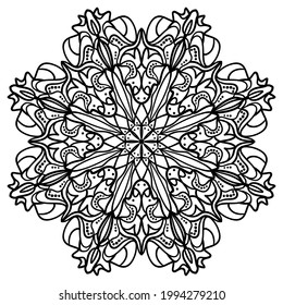 Vector hand drawn mandala coloring book page. Decorative ornament in ethnic oriental style. Oriental pattern, vintage decorative elements. Weave design elements. Yoga logos vector.