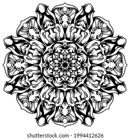 Vector hand drawn mandala coloring book page. Decorative ornament in ethnic oriental style. Oriental pattern, vintage decorative elements. Weave design elements. Yoga logos vector.