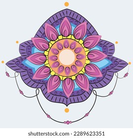 Doodle de mandala dibujado a mano por vectores. Mandala étnica con colorido adorno tribal. Aislado. Colores brillantes.