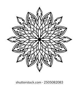 Vector dibujado a mano icono de mandala. Tatuaje floral, diseño de henna. Signo de sacralidad. Símbolo de espiritualidad. Diseño geométrico simétrico del mandala. Diseño simple del mandala del esquema para colorear el libro, para colorear páginas.