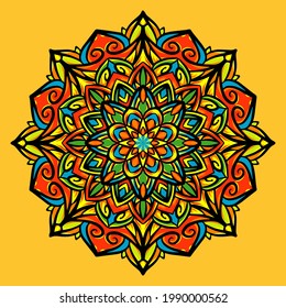 Vector hand drawn mandala illustration. Colorful detailed mandala ornament.