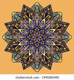 Vector hand drawn mandala illustration. Colorful detailed mandala ornament.