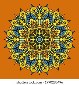 Vector hand drawn mandala illustration. Colorful detailed mandala ornament.