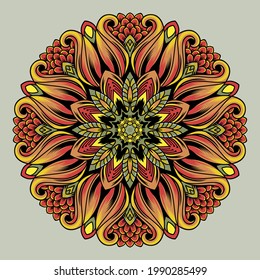 Vector hand drawn mandala illustration. Colorful detailed mandala ornament.