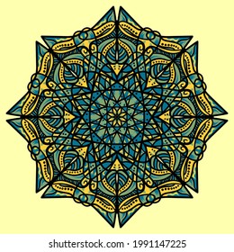 Vector hand drawn mandala illustration. Colorful detailed mandala ornament.