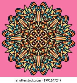 Vector hand drawn mandala illustration. Colorful detailed mandala ornament.