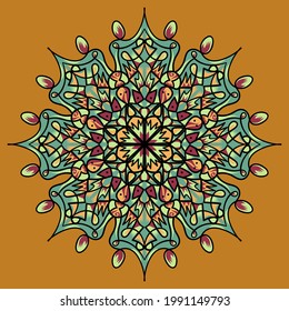 Vector hand drawn mandala illustration. Colorful detailed mandala ornament.