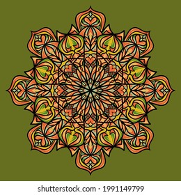 Vector hand drawn mandala illustration. Colorful detailed mandala ornament.