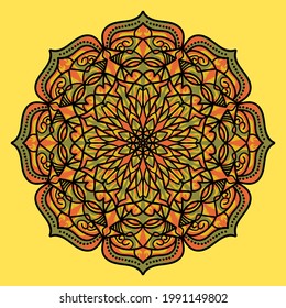 Vector hand drawn mandala illustration. Colorful detailed mandala ornament.