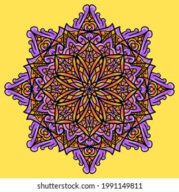 Vector hand drawn mandala illustration. Colorful detailed mandala ornament.