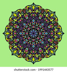 Vector hand drawn mandala illustration. Colorful detailed mandala ornament.