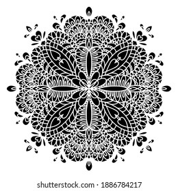 Vector hand drawn mandala isolated on white background. Valentine's day greeting card. Silhouette mandala of hearts.