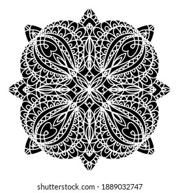 Vector hand drawn mandala isolated on white background. Valentine's day greeting card. Silhouette mandala of hearts.