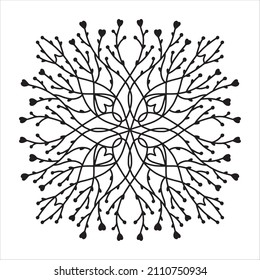 Vector hand drawn mandala isolated on white background. Mandala coloring page. Valentine's day greeting card. Outline mandala of hearts.