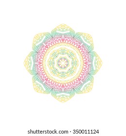 Vector hand drawn Mandala in rainbow color. Ethnic decorative element. Boho style,eps10