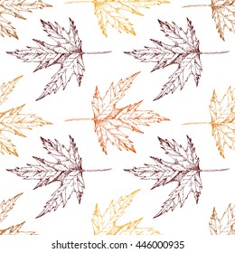 Vector hand drawn maple leaves seamless pattern 