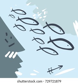 Vector hand drawn marine abstraction. Poster, print, postcard, elements for design and other.