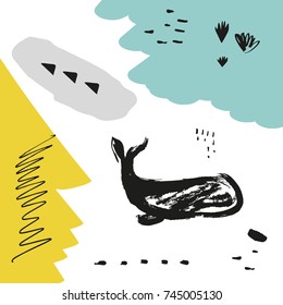 Vector hand drawn marine abstraction. Poster, texture, background, elements for design.
