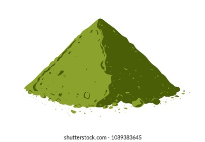 Vector hand drawn matcha illustration. Pile of matcha tea powder