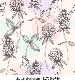 Vector hand drawn meadow flowers seamless pattern