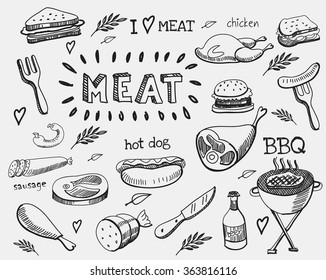 vector hand drawn meat elements