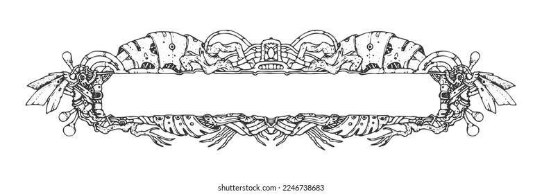 Vector hand drawn mechanical frame. Hand drawn vector steampunk illustration. Frame for illustration. Art for merch. Sketch style drawing.