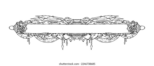 Vector hand drawn mechanical frame. Hand drawn vector steampunk illustration. Frame for illustration. Art for merch. Sketch style drawing.