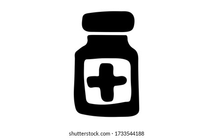 Vector hand drawn medicine bottle illustration. Doodle first aid icon.