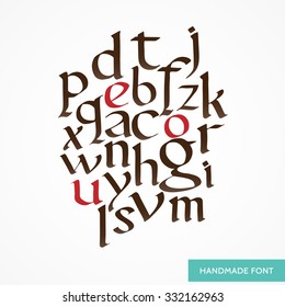 Vector hand drawn medieval alphabet. Old manuscript style letters. Based on foundational font. Full alphabet