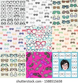 Vector hand drawn Mega Set of fashion glasses, sunglasses icon in flat design illustration.