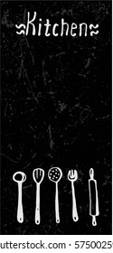 Vector hand drawn menu template kitchen utensils black background