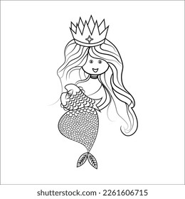 vector hand drawn mermaid outline illustration