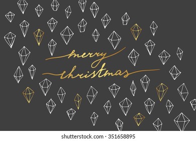 Vector hand drawn Merry Christmas postcard with gold elements.
