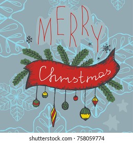 Vector hand drawn Merry Christmas card 
