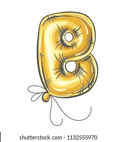 Vector hand drawn Metallic Gold Letter Balloon. Graphic element for your design. Vector illustration.